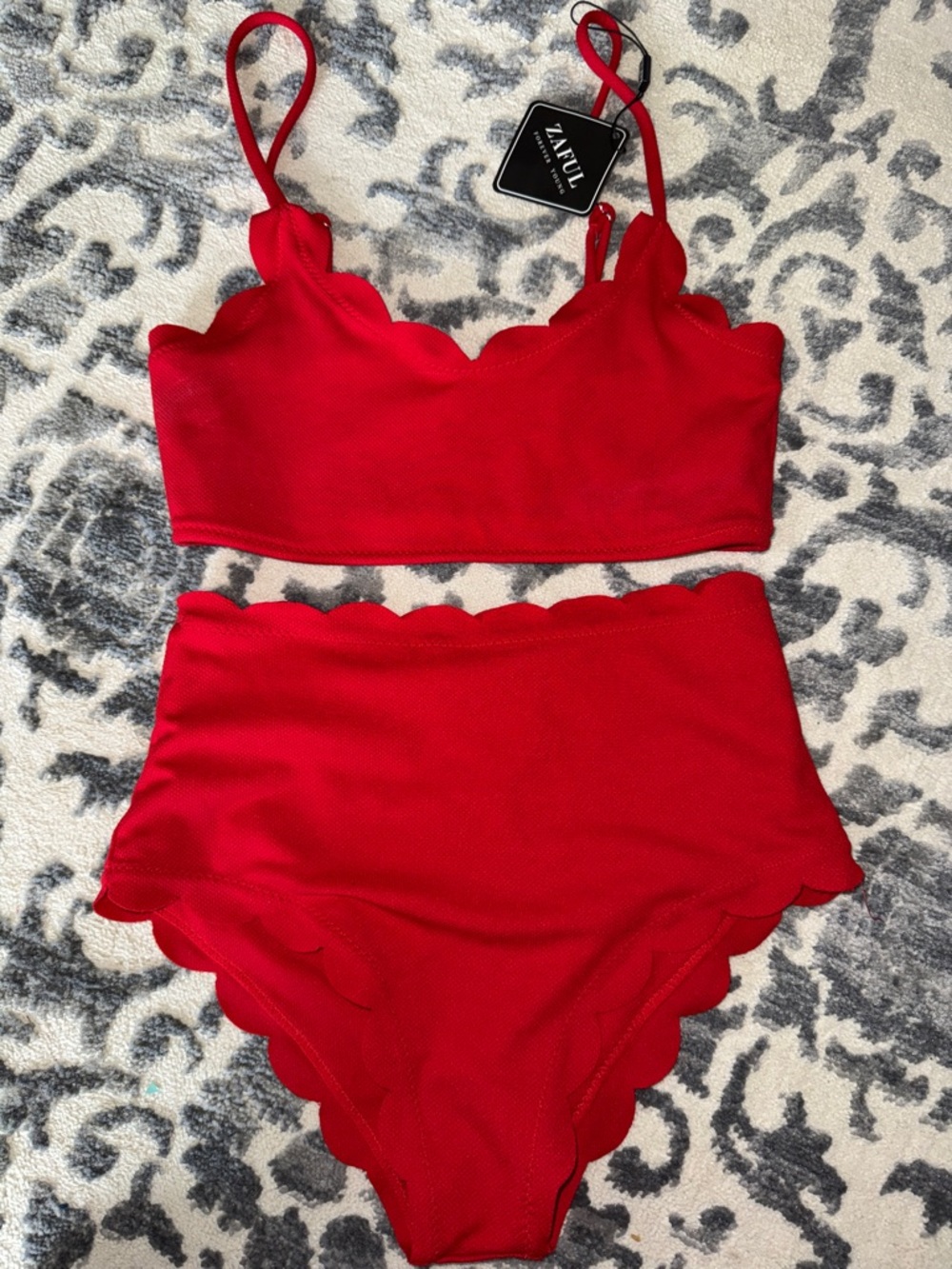 NWT! Zaful Red Scallop Trim High-Waist Bikini Set